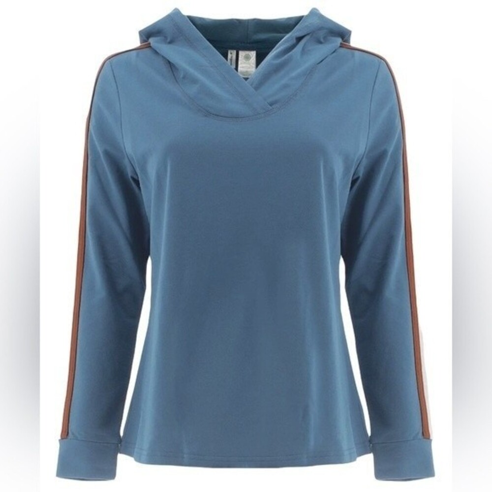 Aventura Lounge About Organic Cotton Hoodie Top Blue Stripe Long Sleeve Soft